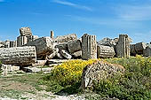 Selinunte the temple hill. Temple ruins crushed to the ground, like a fantastic work of art 